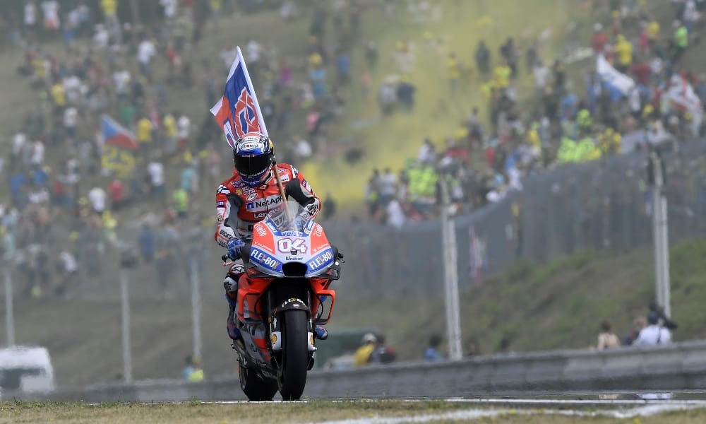Drinking it in: Andrea Dovizioso cruises home after winning the Czech GP (Pic: Ducati)