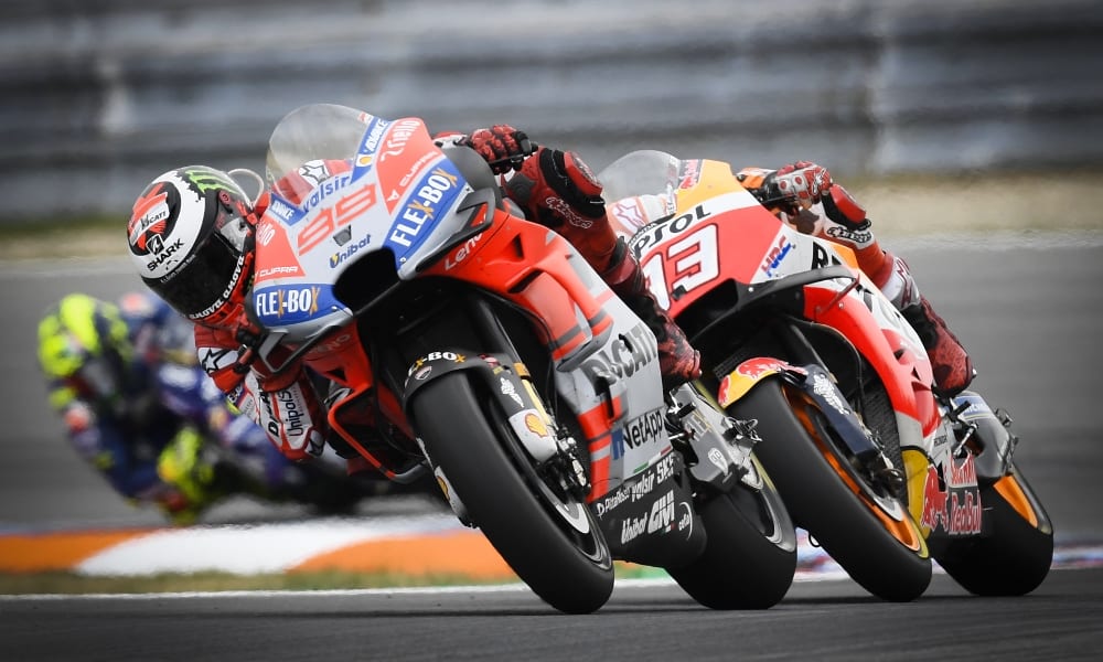 Late charge: Jorge Lorenzo's late pass on Marc Marquez saw him steal second in the closing stages (Pic: MotoGP)