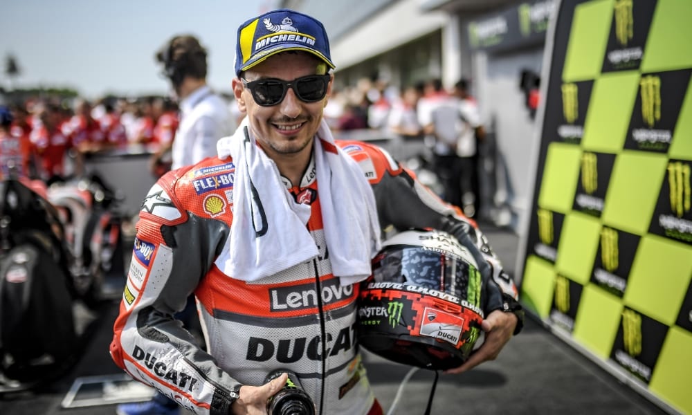 Happy Jorge: Ducati's Jorge Lorenzo's late pass on Marc Marquez saw him grab second place (Pic: Ducati)