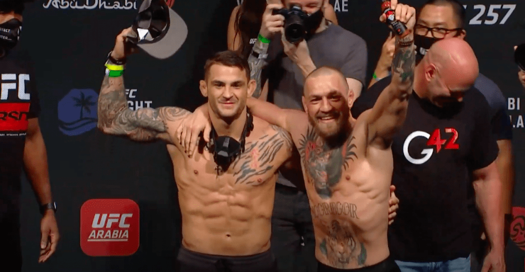 Watch: Conor McGregor and Dustin Poirier face off on eve of UFC 257 ...